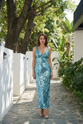 Champagne Sequin Mermaid Evening Gown with Crystals