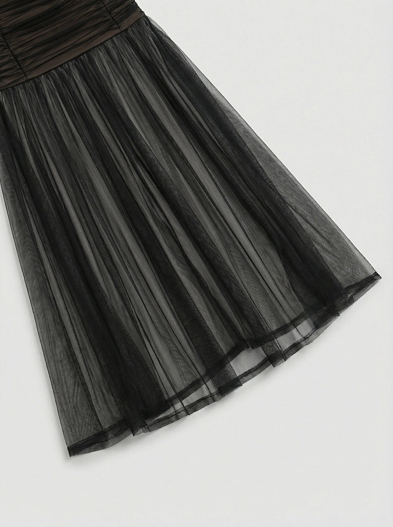 Black Crystal-Embellished A-Line Evening Gown