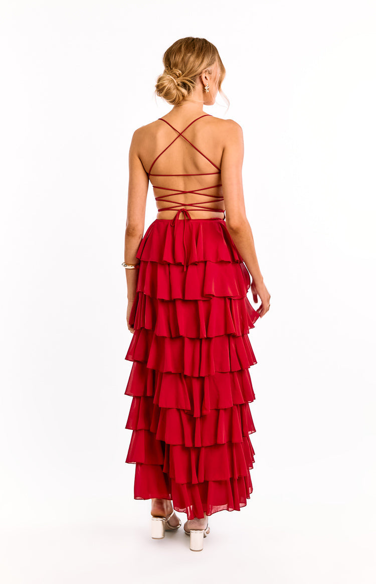 Elegeleges Multi-Color Strapless Ruffle Maxi Dresses