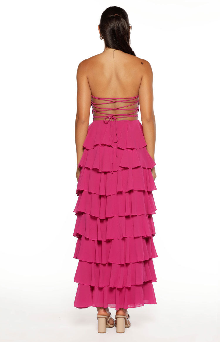 Elegeleges Multi-Color Strapless Ruffle Maxi Dresses