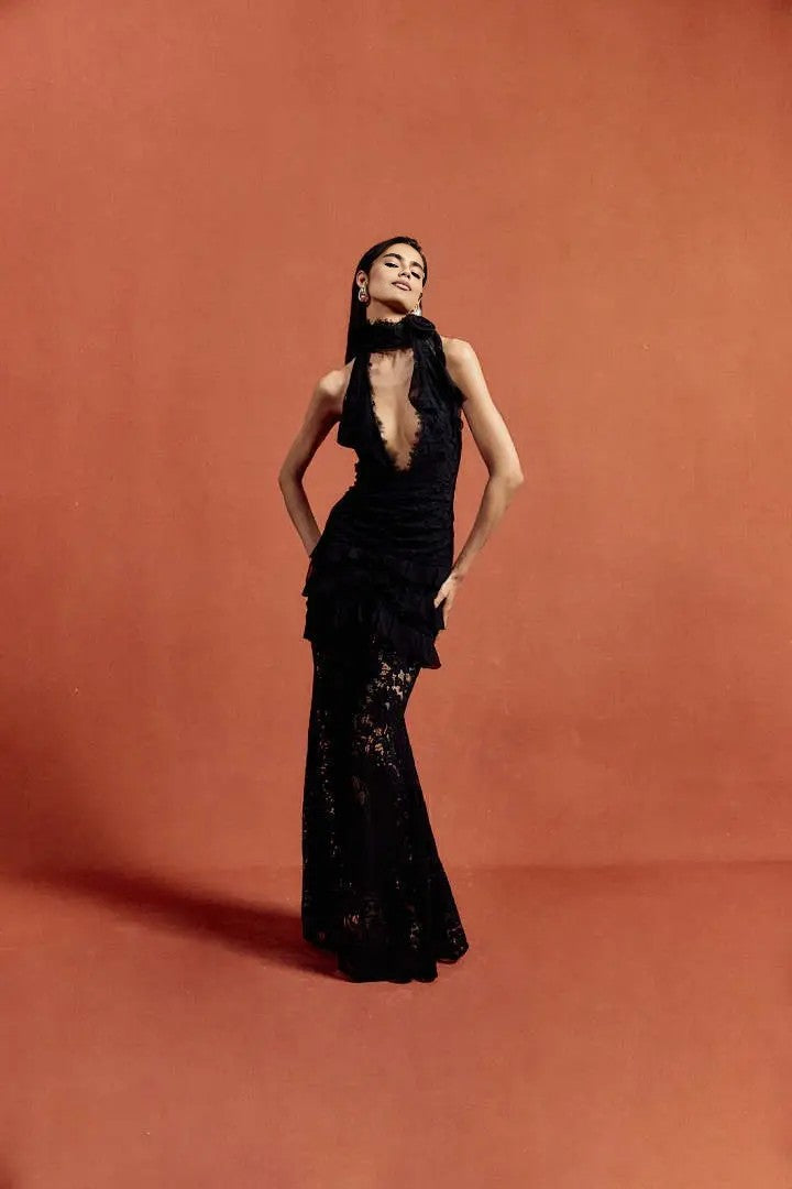 Black Satin A-line Evening Gown with Sweetheart Neckline & Crystals