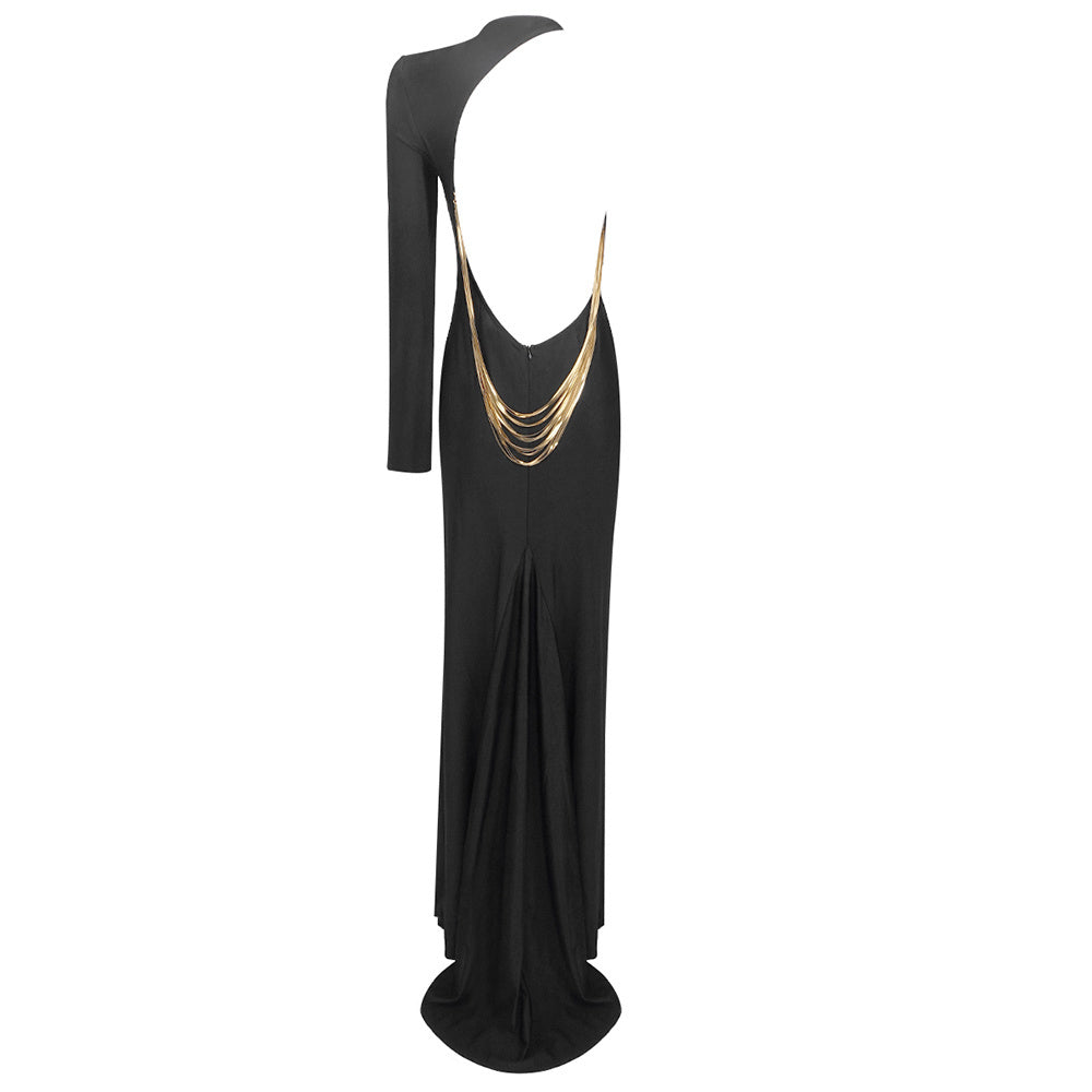 Black One-Shoulder Midi Gown