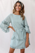 Talitha Waist Tie Lace Trim Dress Sage by Selfie Leslie