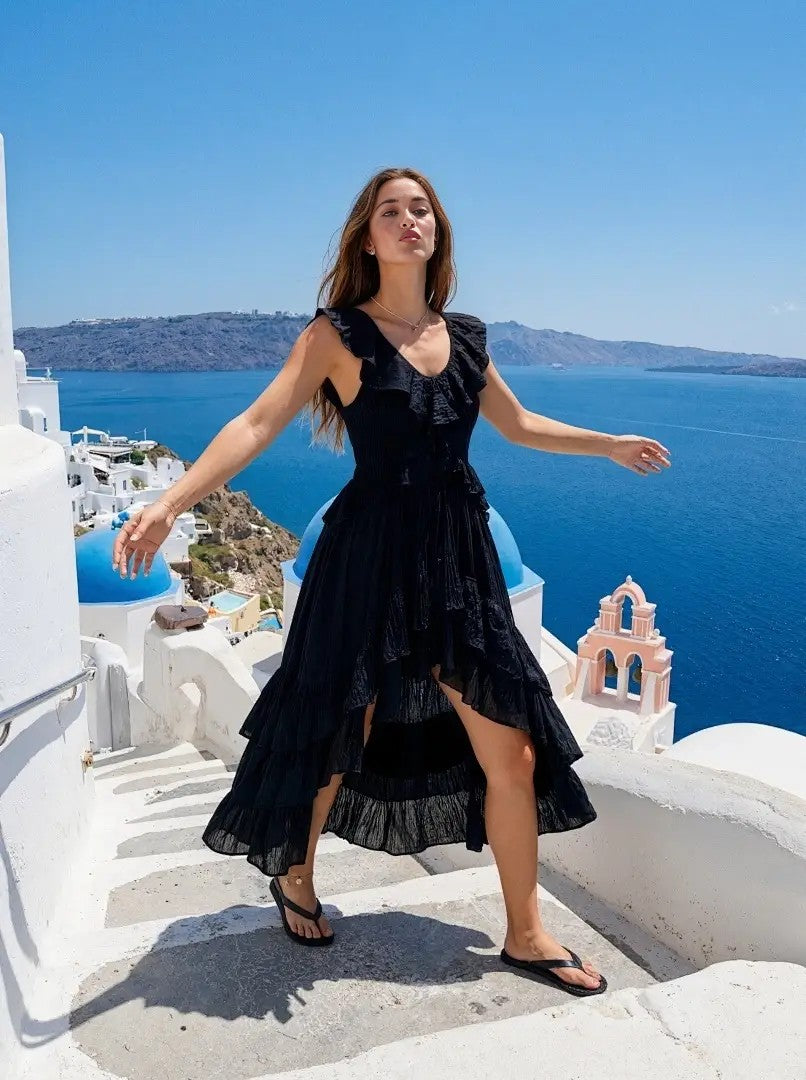 Black Satin A-line Evening Gown with Sweetheart Neckline & Beading