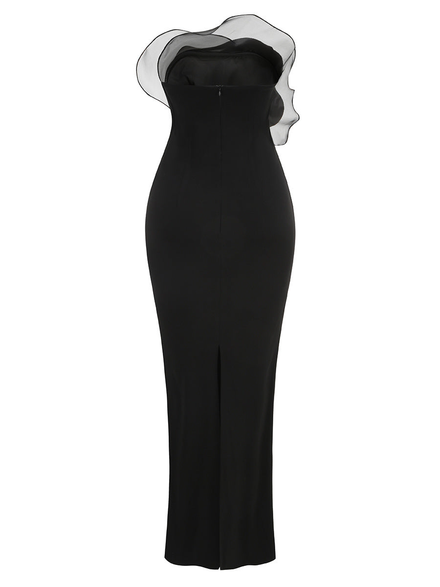 Black Off-Shoulder Ruffle Mermaid Gown