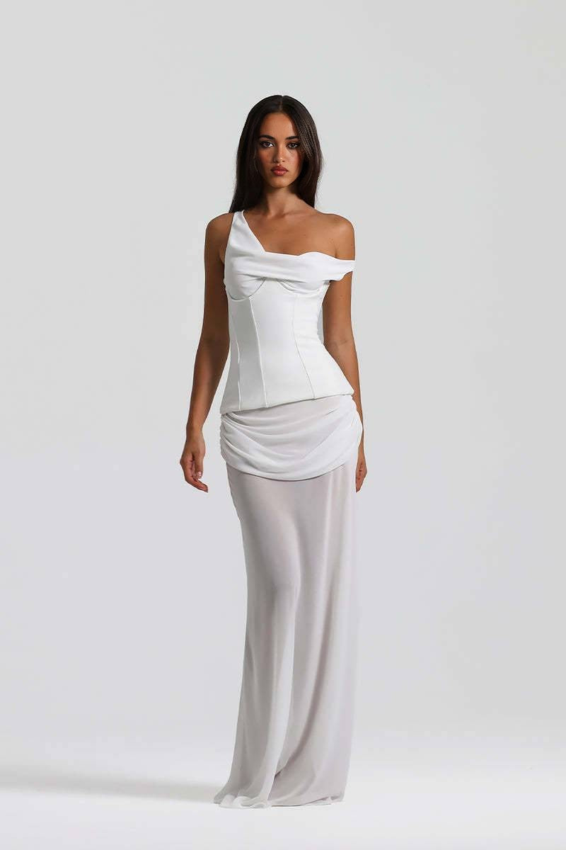 SS 2026 One-Shoulder Ruched Maxi Gown