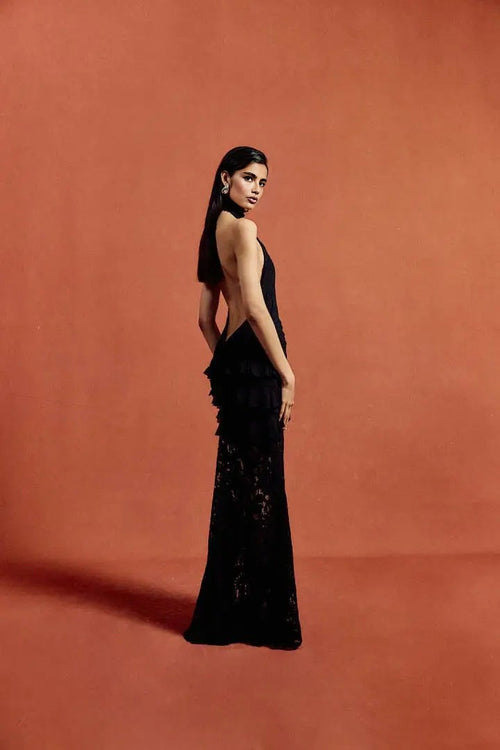 Black Satin A-line Evening Gown with Sweetheart Neckline & Crystals