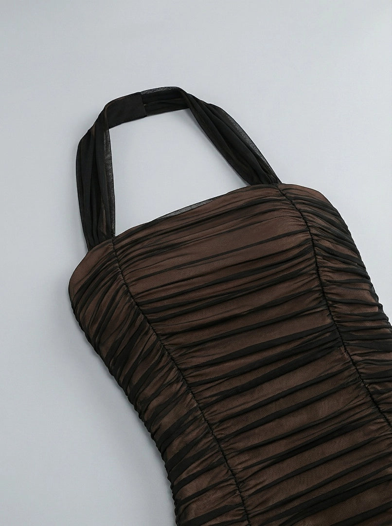 Black Crystal-Embellished A-Line Evening Gown