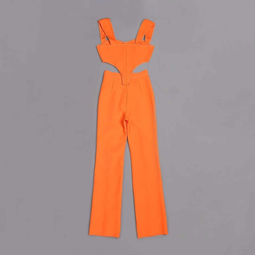 Luxury Orange Corset-Style Cutout Wide-Leg Jumpsuit