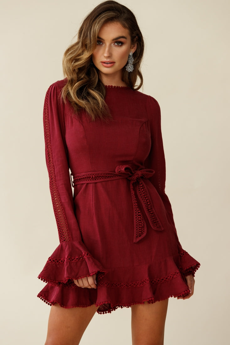 Aspley Flare Cuff Waist Tie Dress Antique Rose by Selfie Leslie