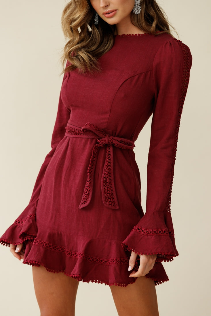 Aspley Flare Cuff Waist Tie Dress Antique Rose by Selfie Leslie