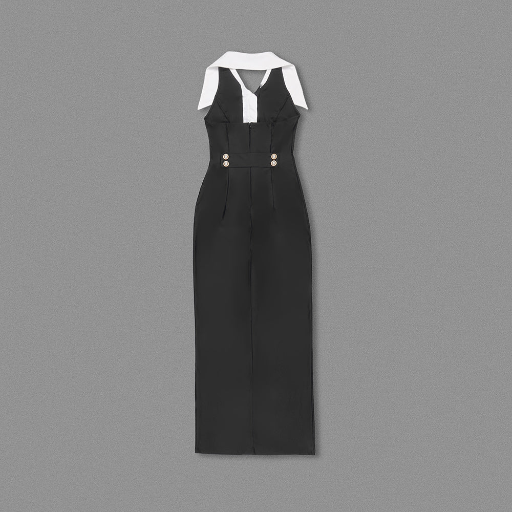 Black & Ivory Collared Midi Dress