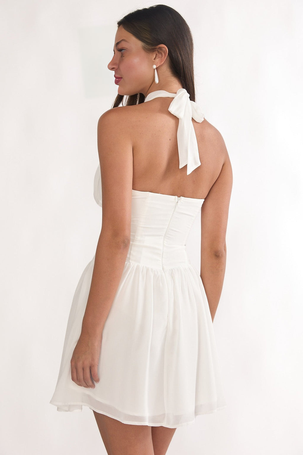 Elegeleges High Neck Halterneck Mini Dress White