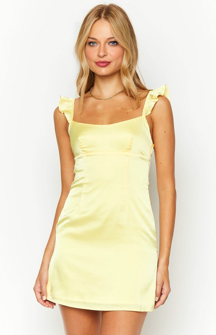 Elegeleges Yellow Satin Mini Dress