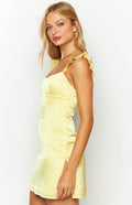 Elegeleges Yellow Satin Mini Dress
