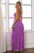 Elegeleges Multi-Color Strapless Ruffle Maxi Dresses