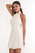 Elegeleges High Neck Halterneck Mini Dress White
