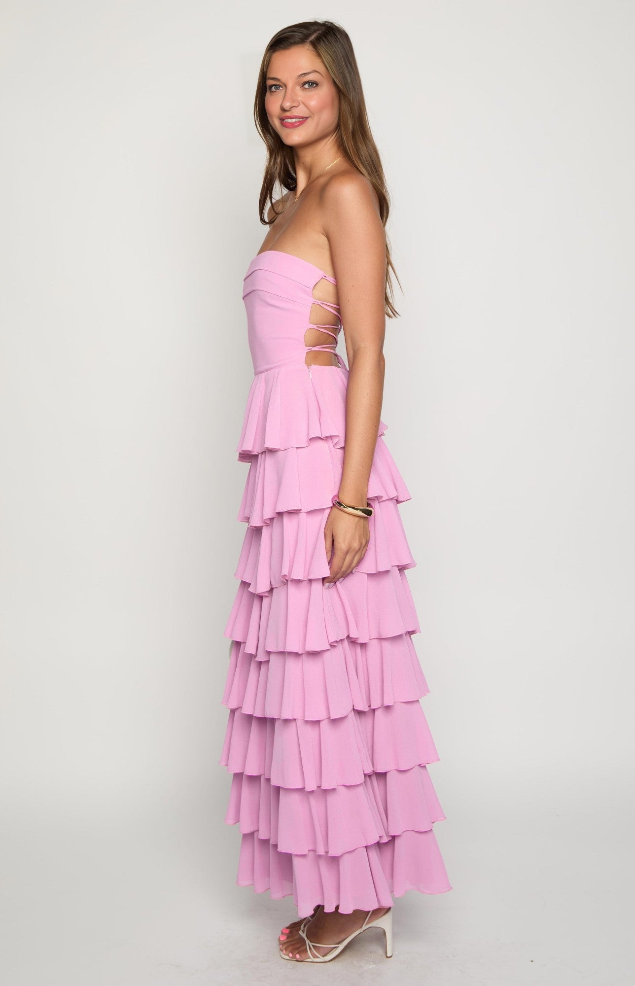 Elegeleges Multi-Color Strapless Ruffle Maxi Dresses