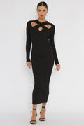 One Mind Cut-Out Neckline Knit Midi Dress Black by Selfie Leslie