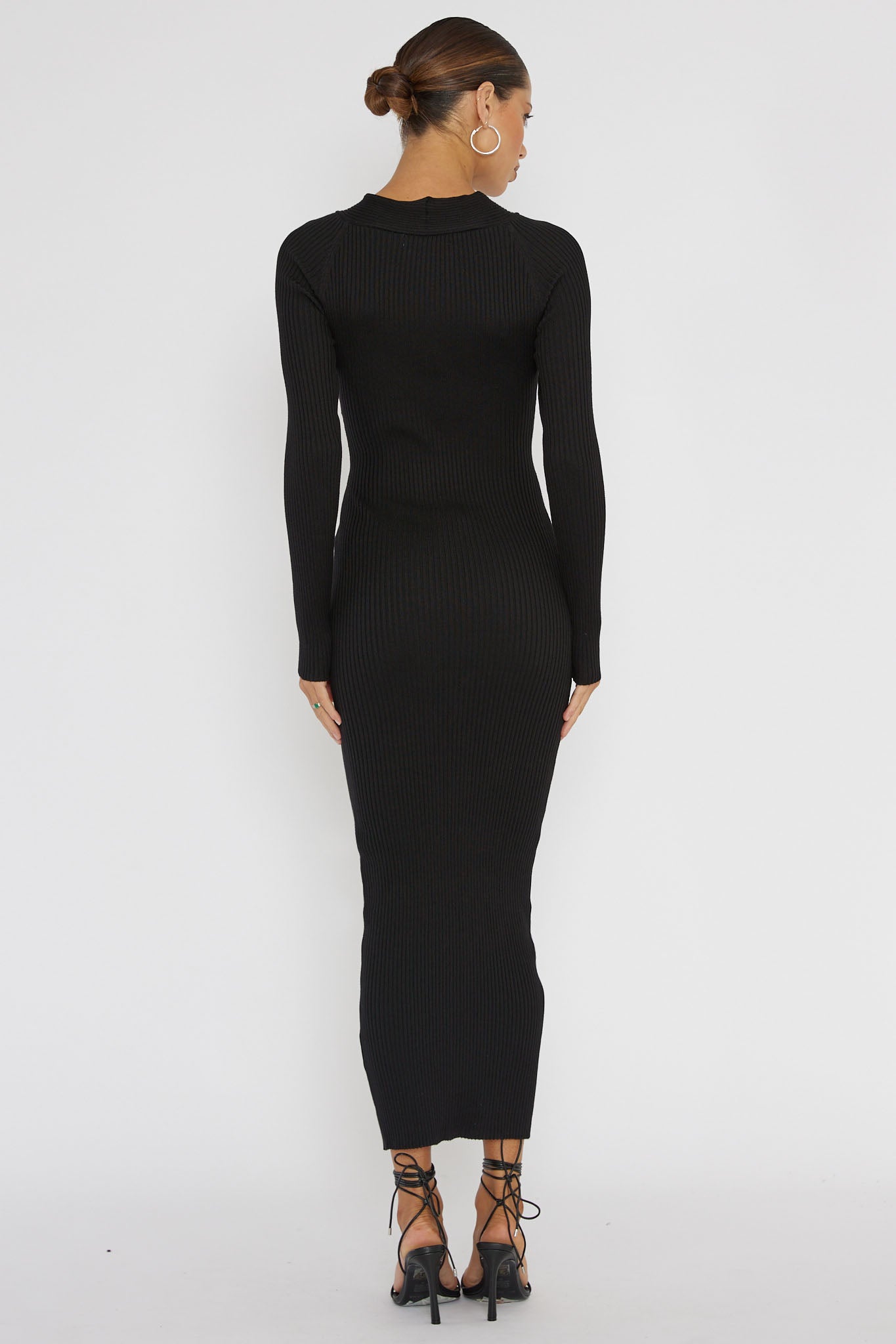 One Mind Cut-Out Neckline Knit Midi Dress Black by Selfie Leslie