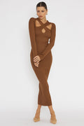 One Mind Cut-Out Neckline Knit Midi Dress Chocolate by Selfie Leslie