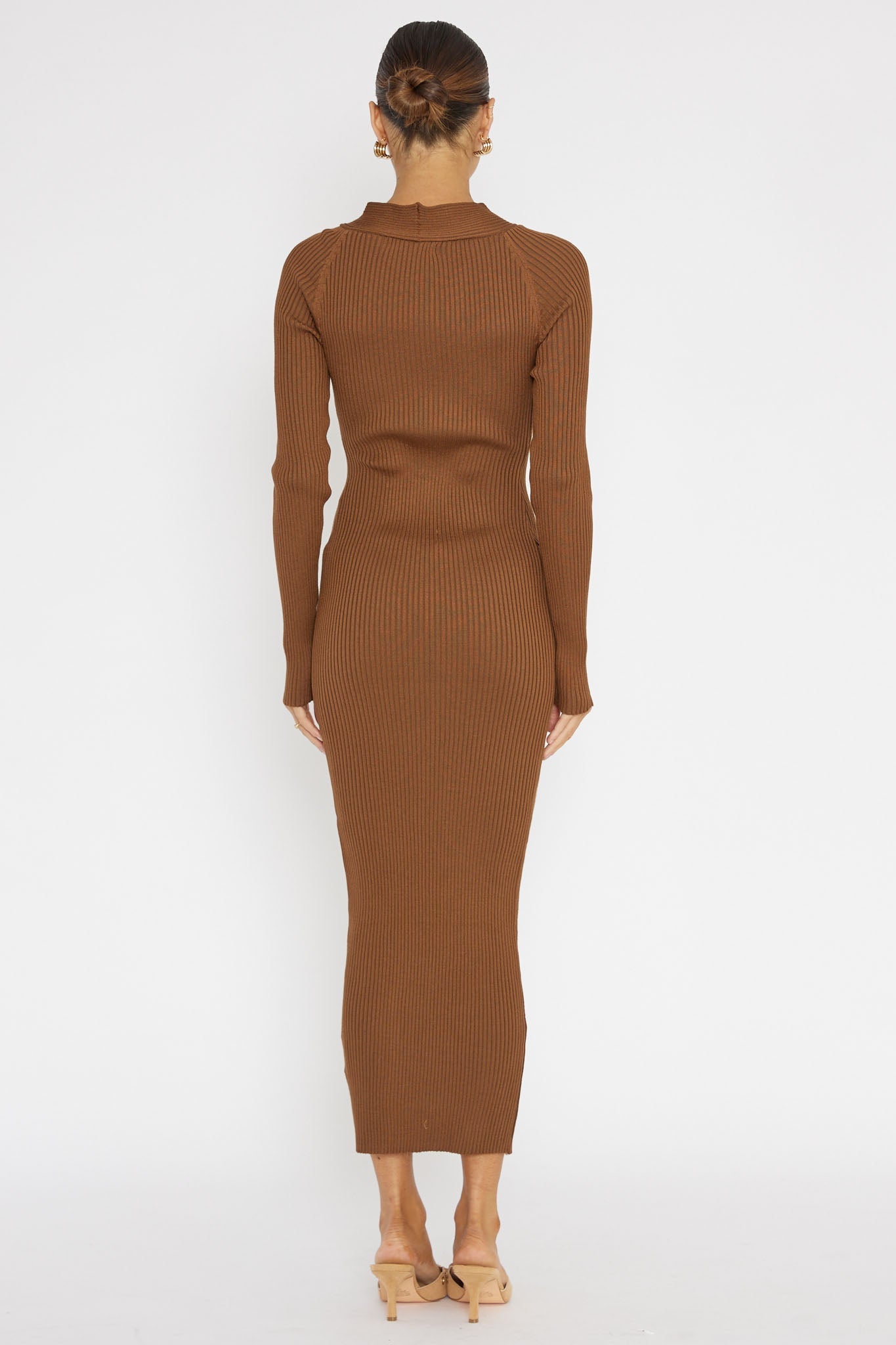One Mind Cut-Out Neckline Knit Midi Dress Chocolate by Selfie Leslie