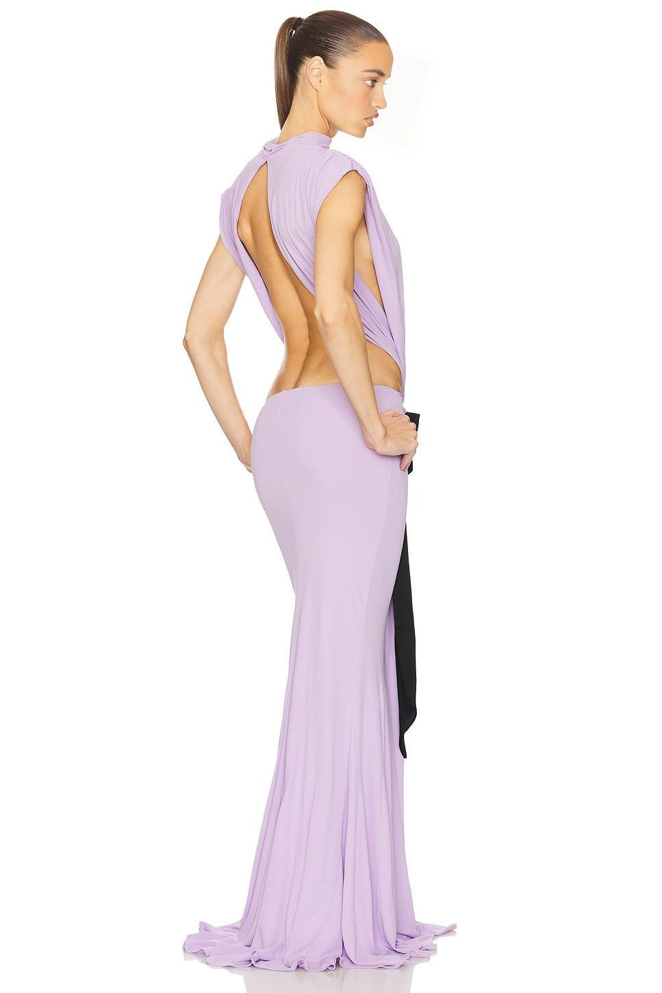 Lavender Halter Cutout Bow-Embellished Mermaid Gown