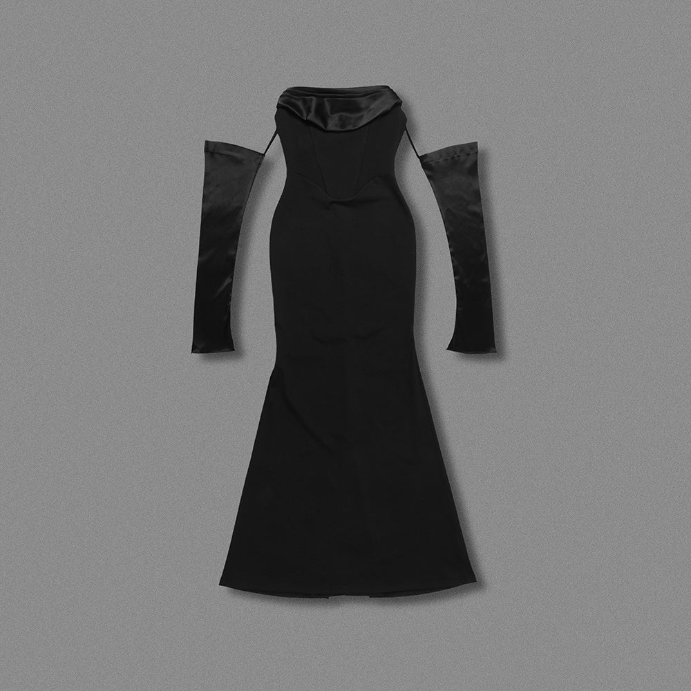 Ivory Satin Off-Shoulder Mermaid Wedding Gown