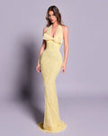 Yellow Halter Gown with Bow Detail & Beaded Sequin Embellishment