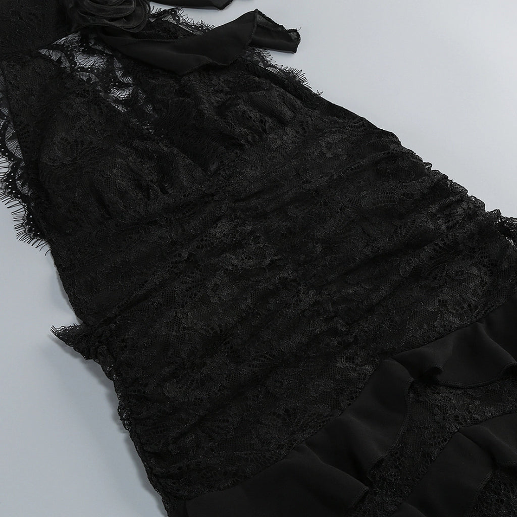 Black Satin A-line Evening Gown with Sweetheart Neckline & Crystals