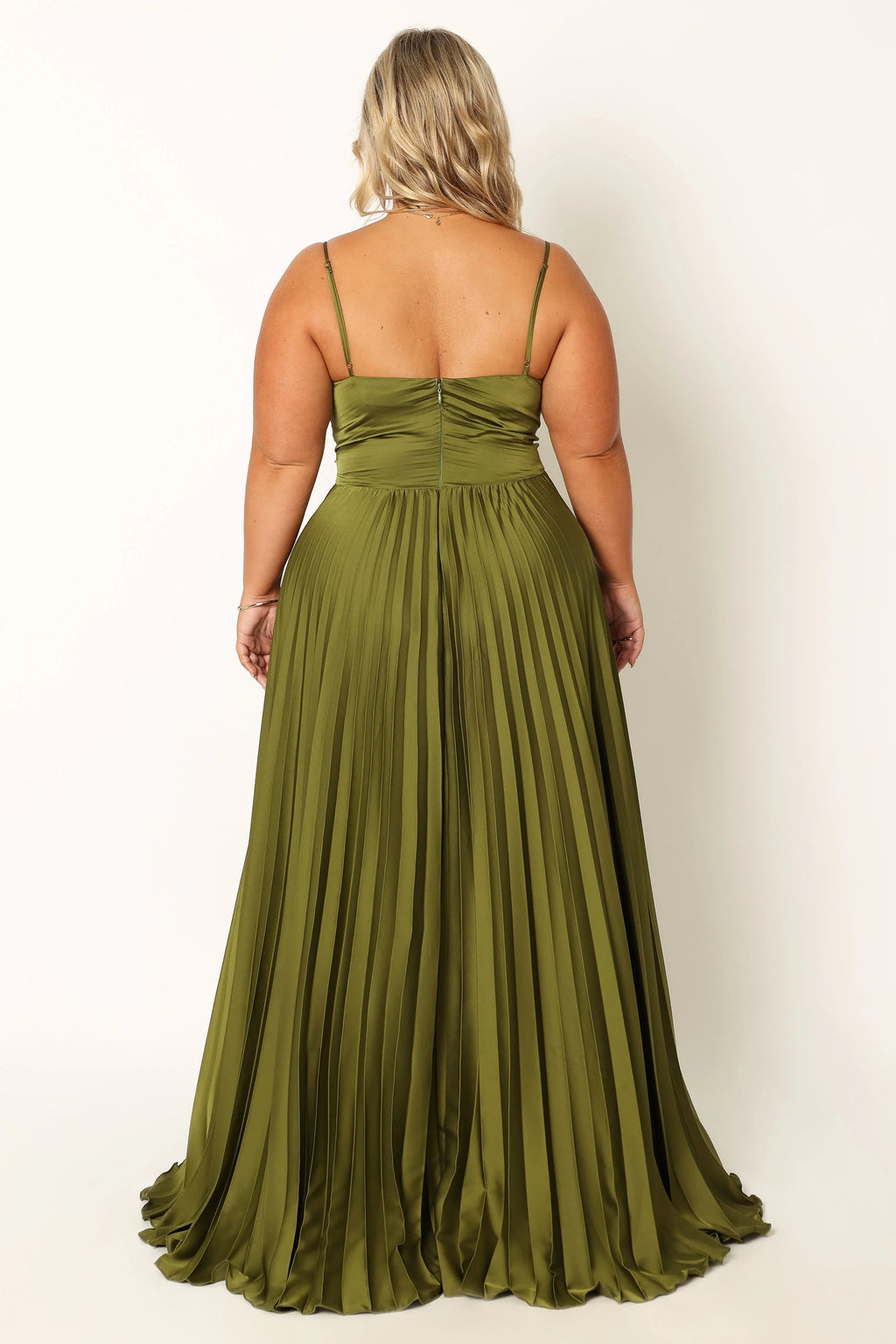 ladiesstreet Naira Pleated Maxi Dress - Palm Green thin adjustable straps soft feel partially lined 100% polyester Masquerade costumes