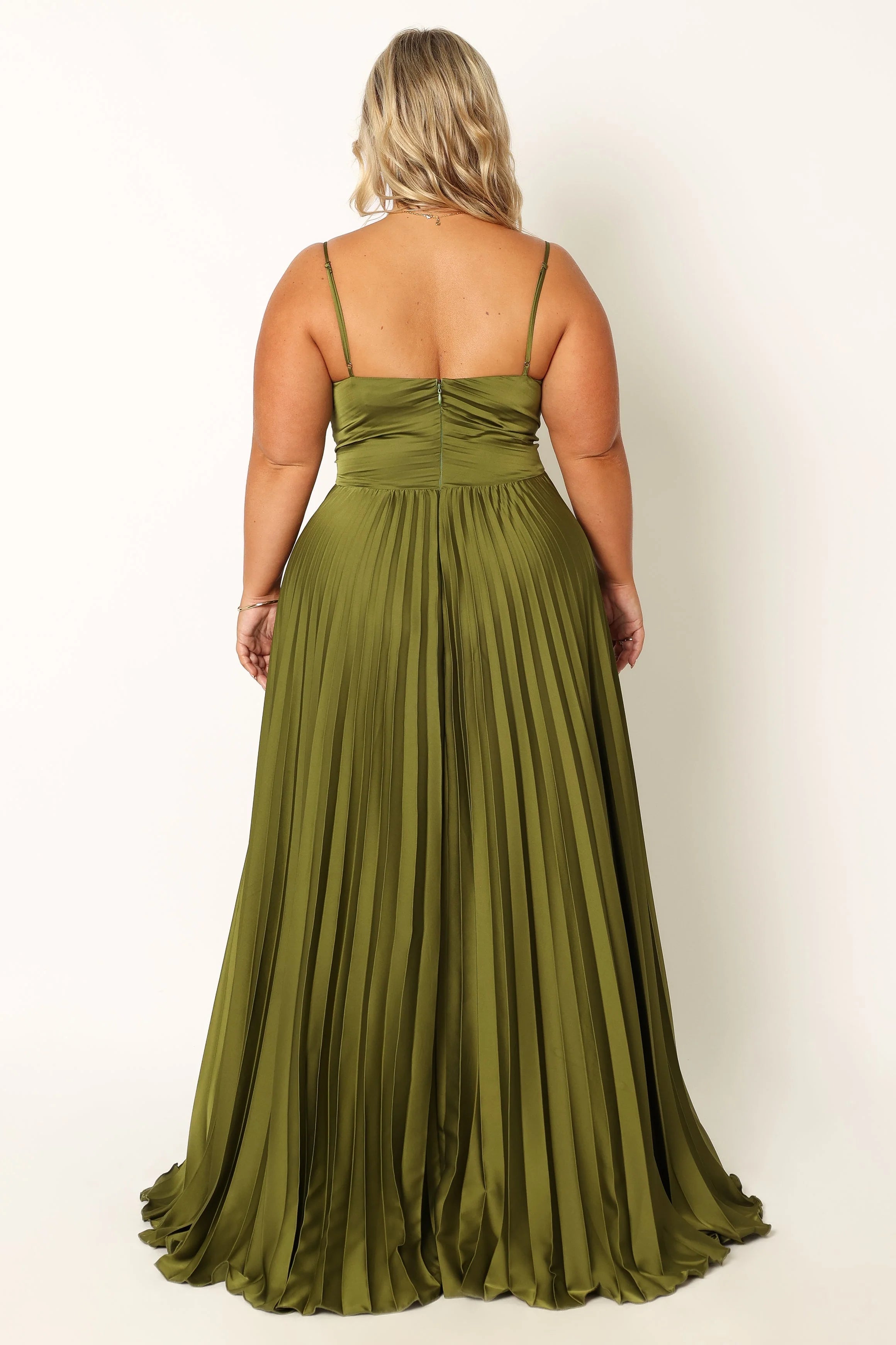 ladiesstreet Naira Pleated Maxi Dress - Palm Green thin adjustable straps soft feel partially lined 100% polyester Masquerade costumes