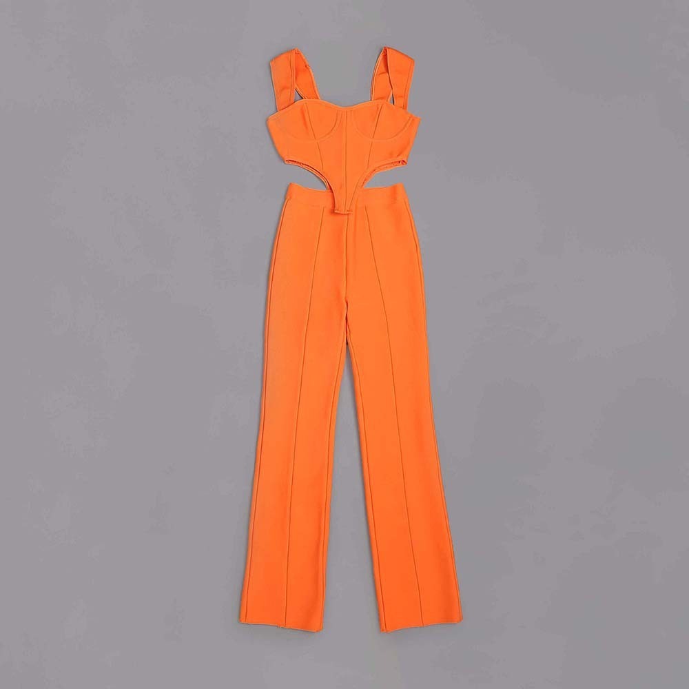 Luxury Orange Corset-Style Cutout Wide-Leg Jumpsuit