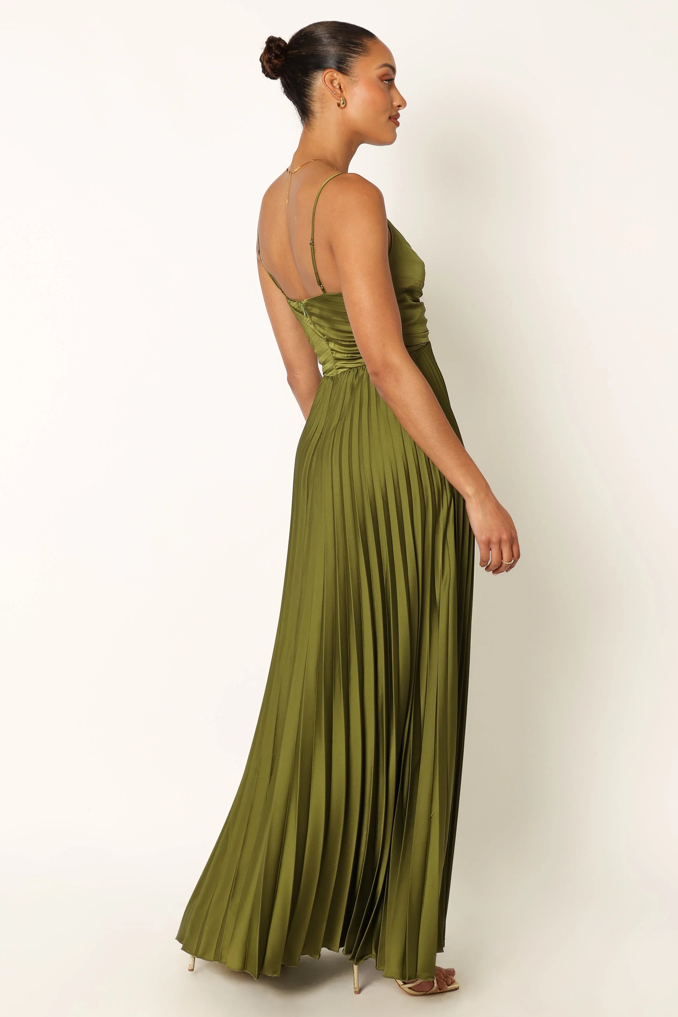 ladiesstreet Naira Pleated Maxi Dress - Palm Green thin adjustable straps soft feel partially lined 100% polyester Masquerade costumes