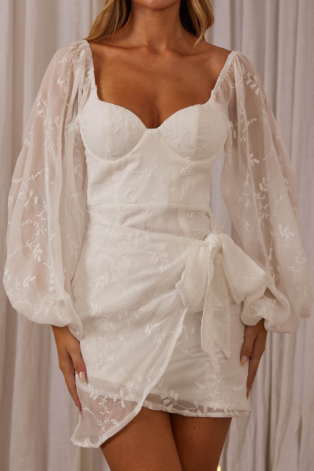 Aphrodite Long Sleeve Embroidered Dress White by Selfie Leslie