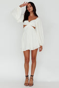 Miraya Balloon Sleeve Twist Mini Dress White by Selfie Leslie