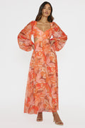 Maura Long Sleeve Lace-Up Back Dress Floral Orange by Selfie Leslie