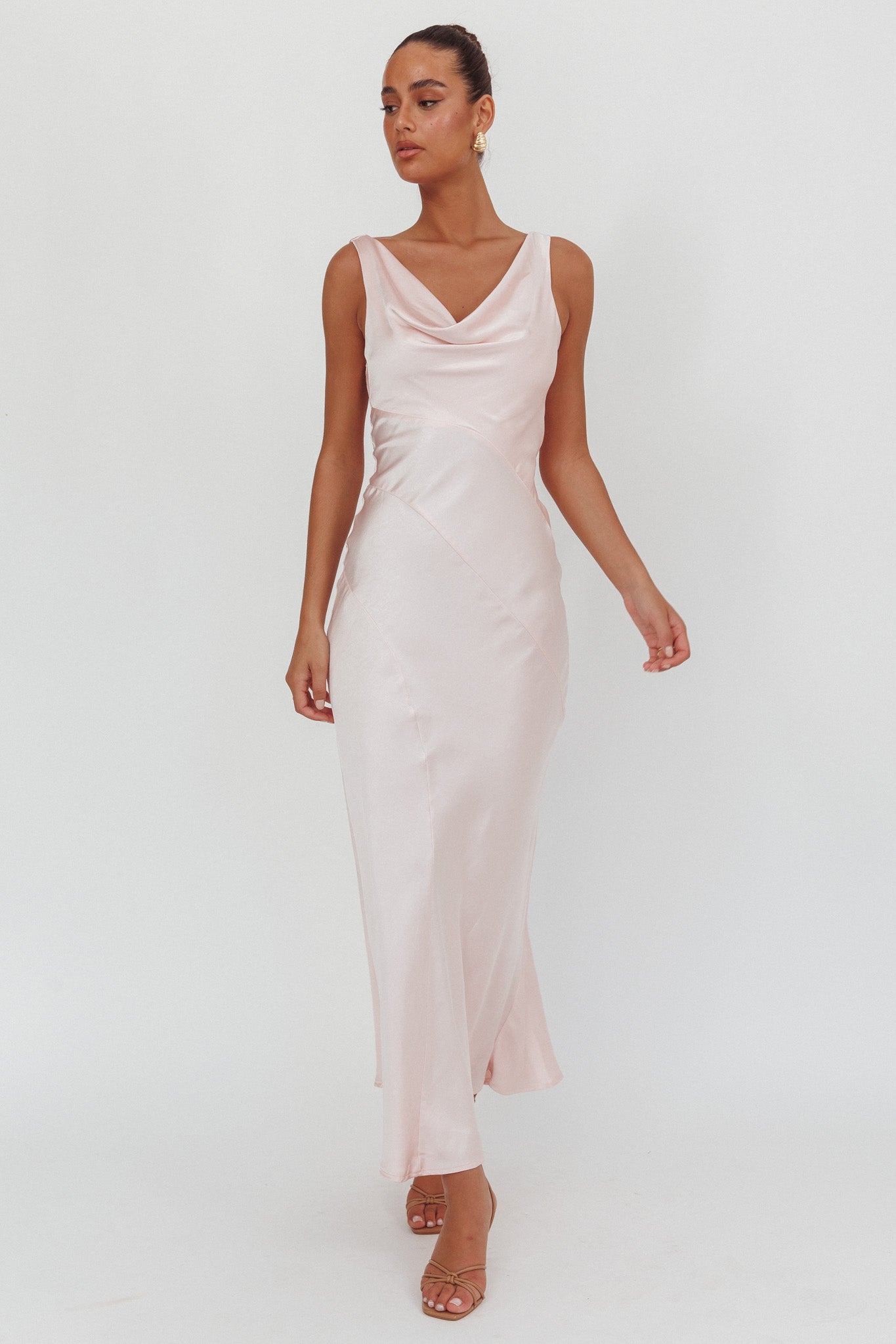 Good Intentions Cowl Neck Open Back Maxi Dress Pink