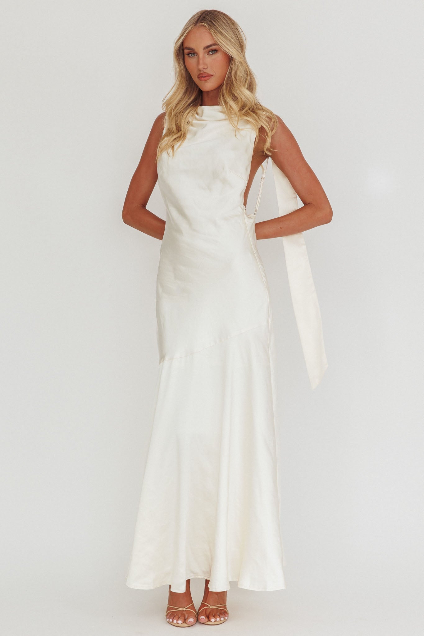 Second Glances Cowl Neck Backless Maxi Dress Cream by Selfie Leslie