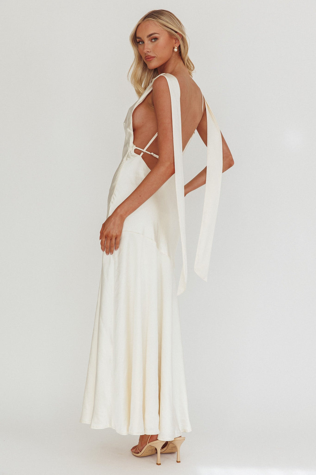 Second Glances Cowl Neck Backless Maxi Dress Cream by Selfie Leslie