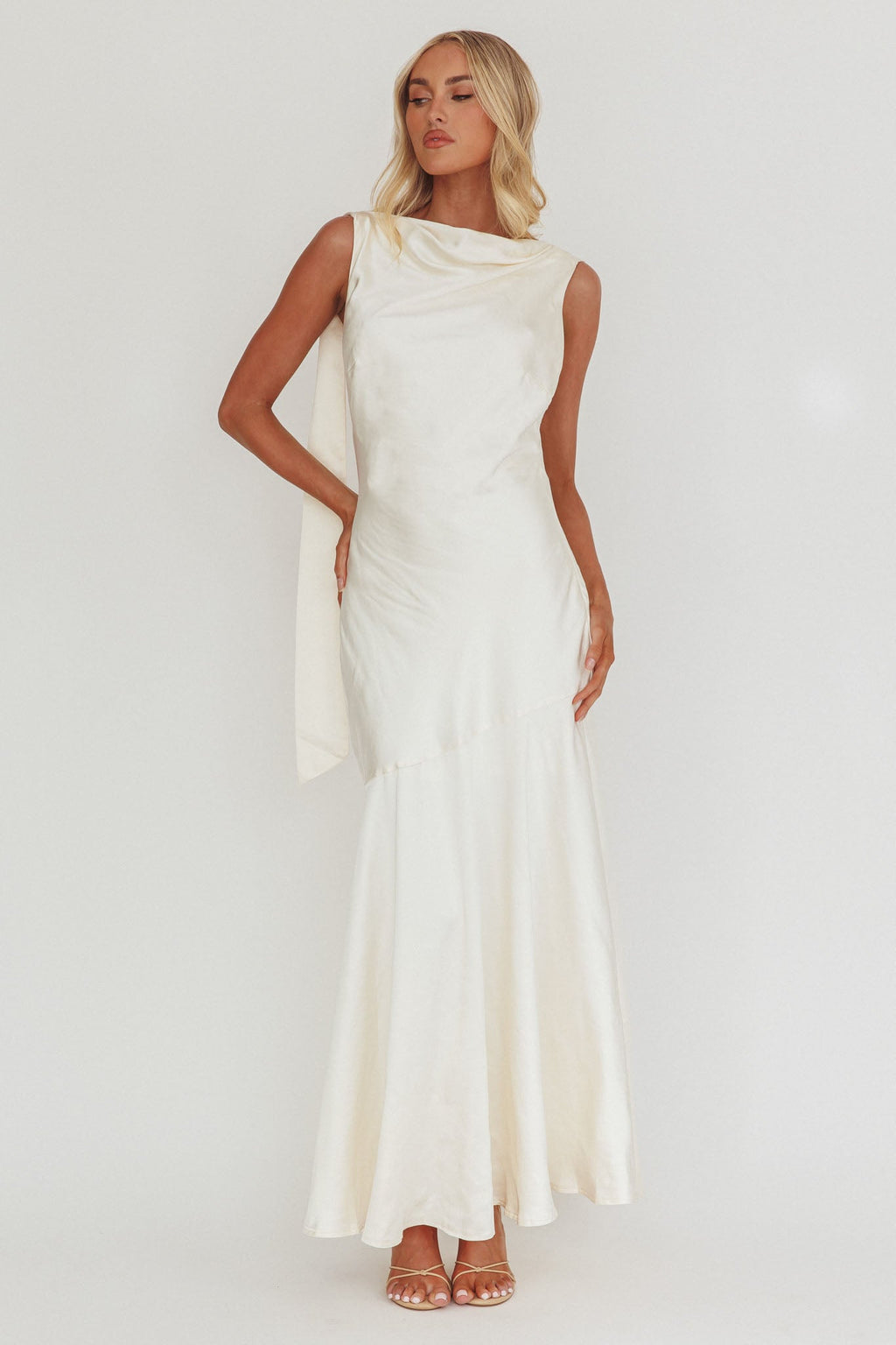 Second Glances Cowl Neck Backless Maxi Dress Cream by Selfie Leslie