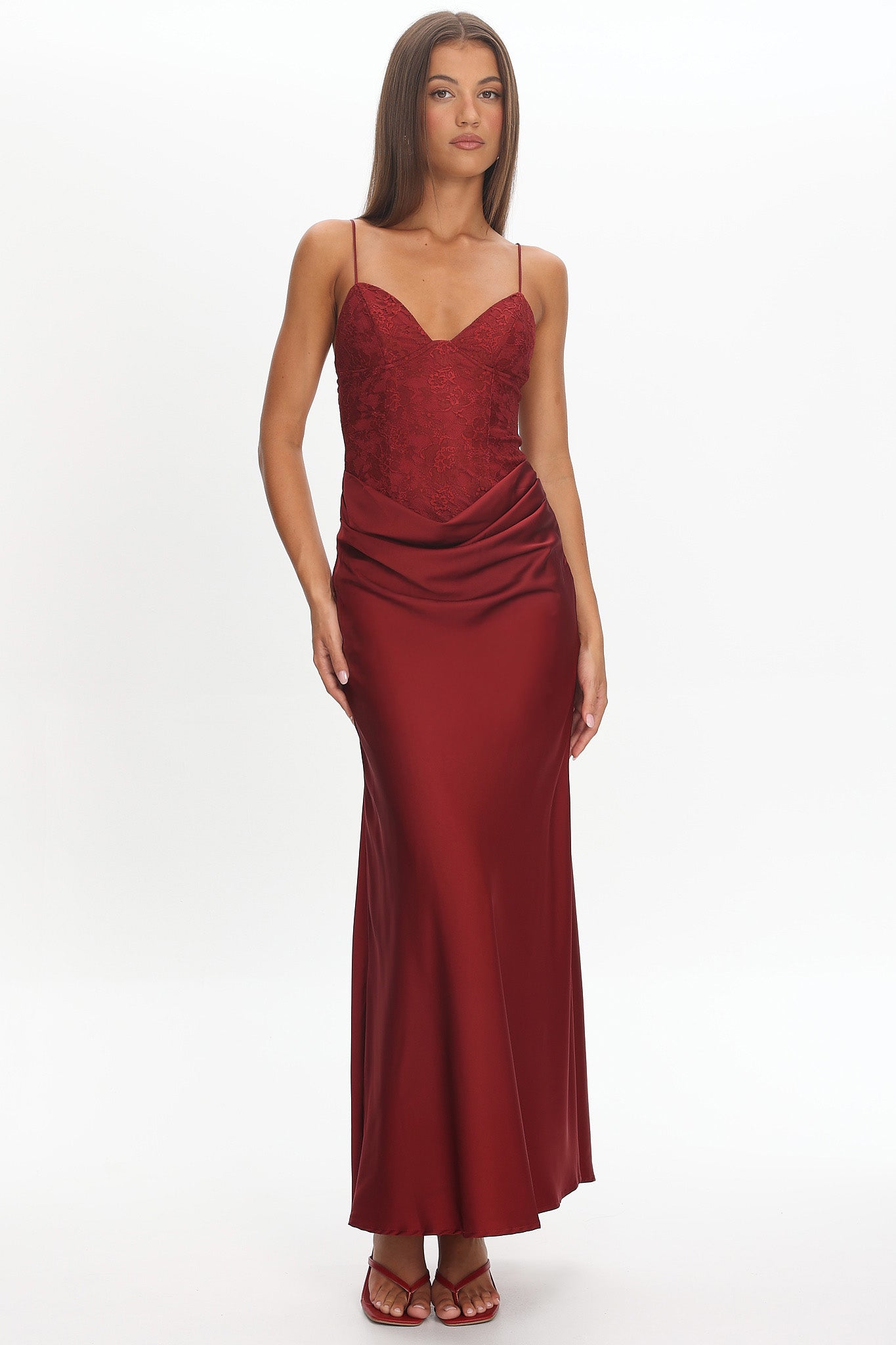 Faelis Draped Waist Maxi Dress Wine by Selfie Leslie