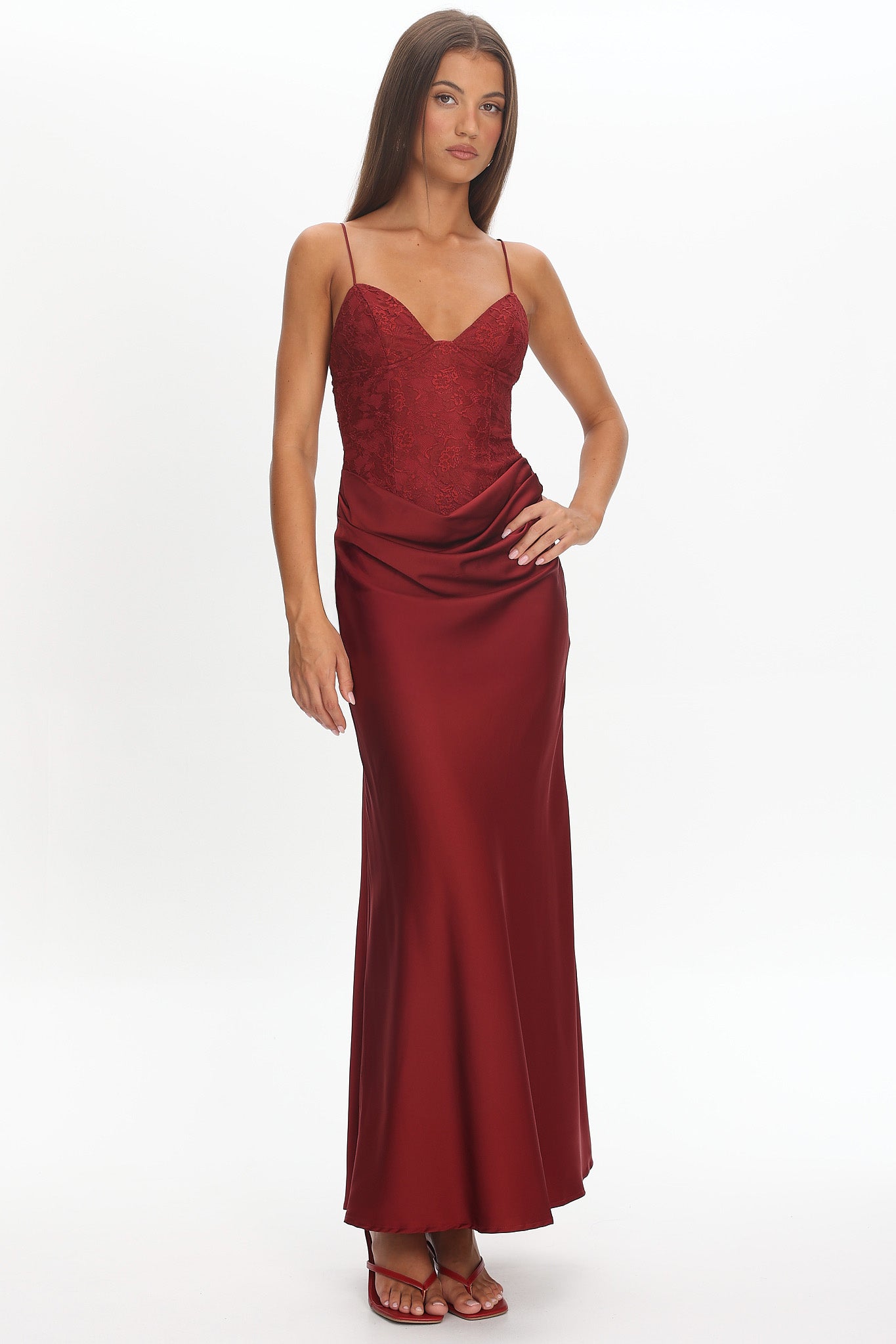 Faelis Draped Waist Maxi Dress Wine by Selfie Leslie