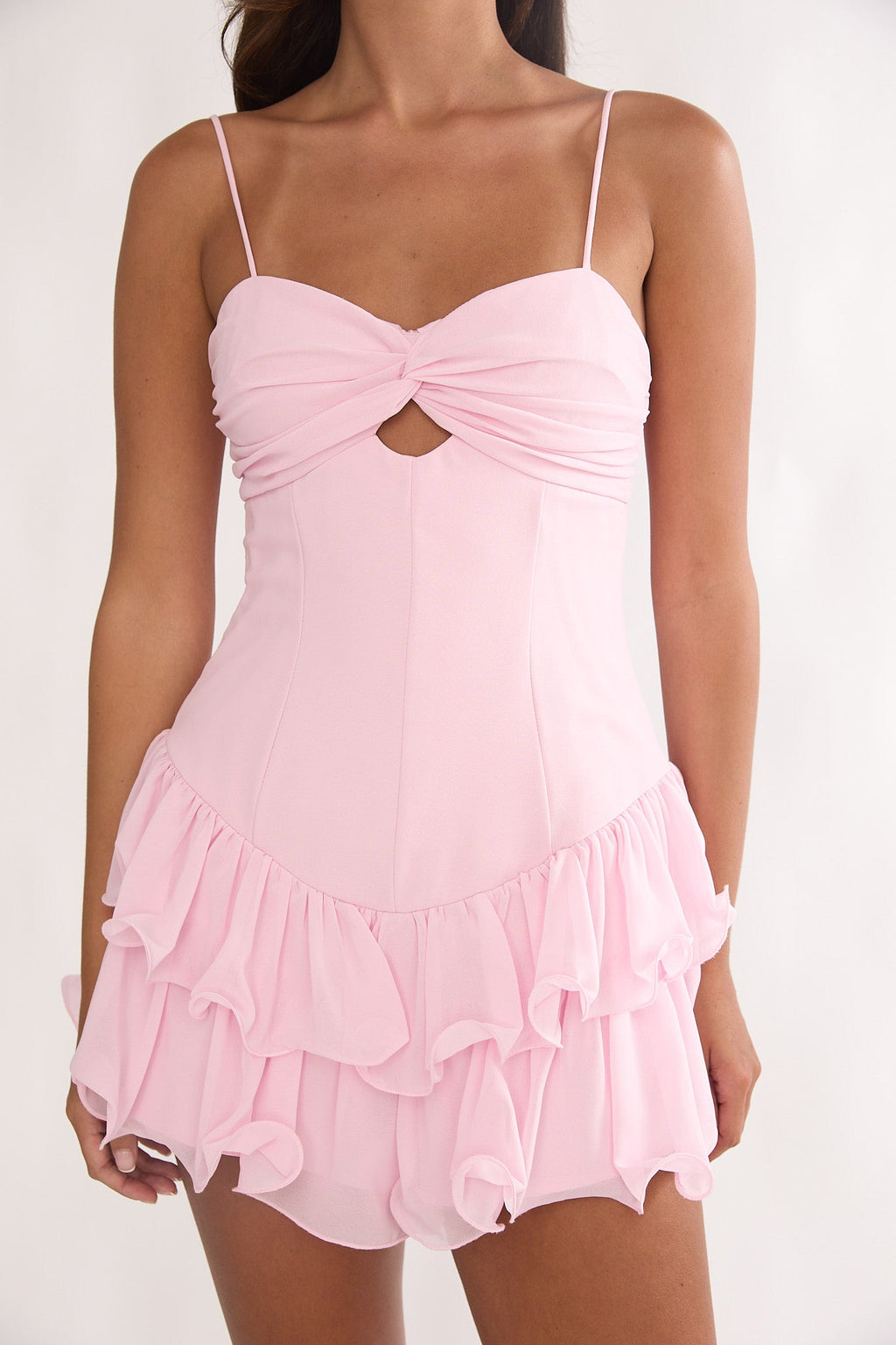 Elegeleges Heartstring Layered Hem Mini Dress Pink