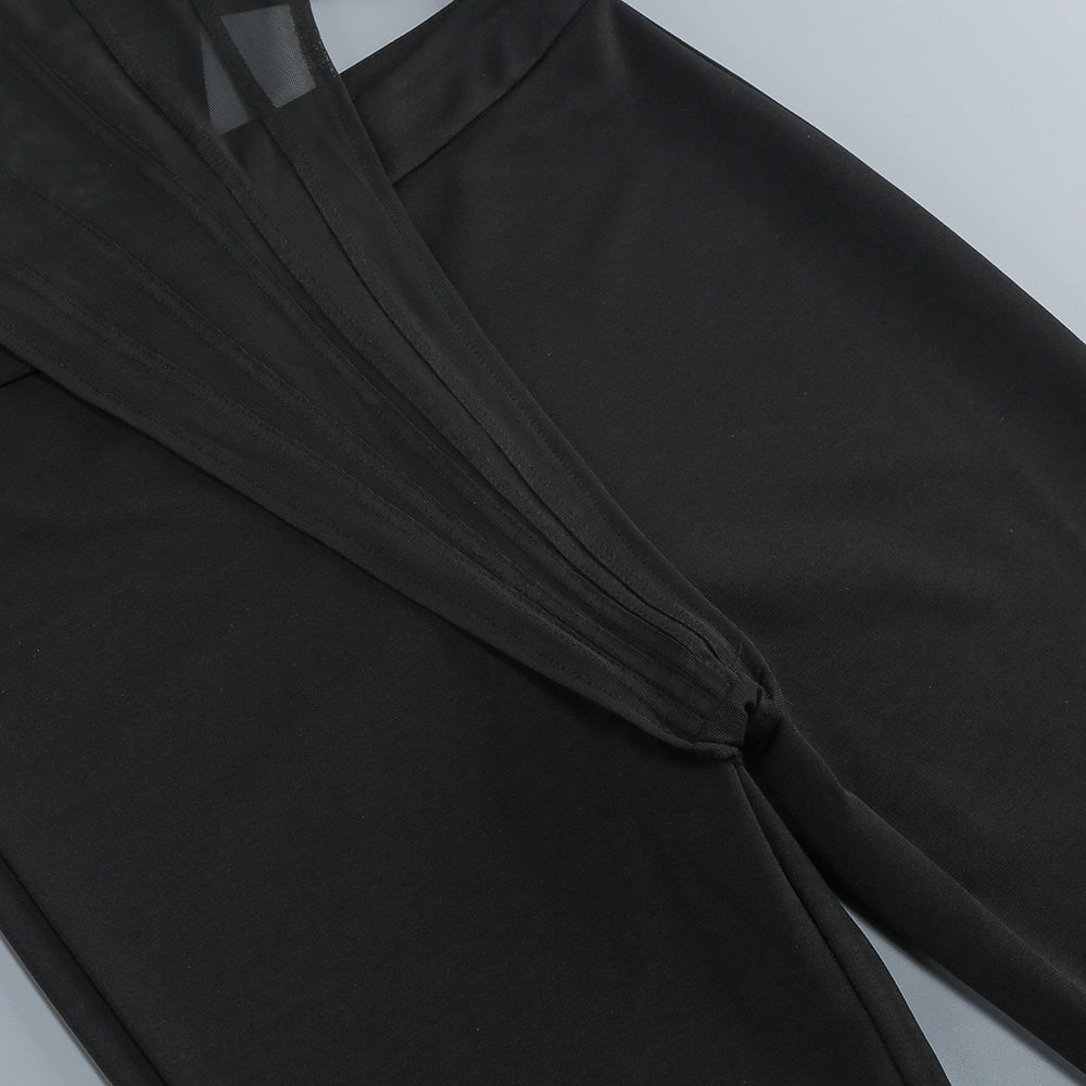 Black Sheer Mesh Corset-Style Skinny Jumpsuit with Cutout Sides