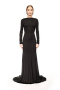 Black Long-Sleeve Deep V Back Mermaid Gown