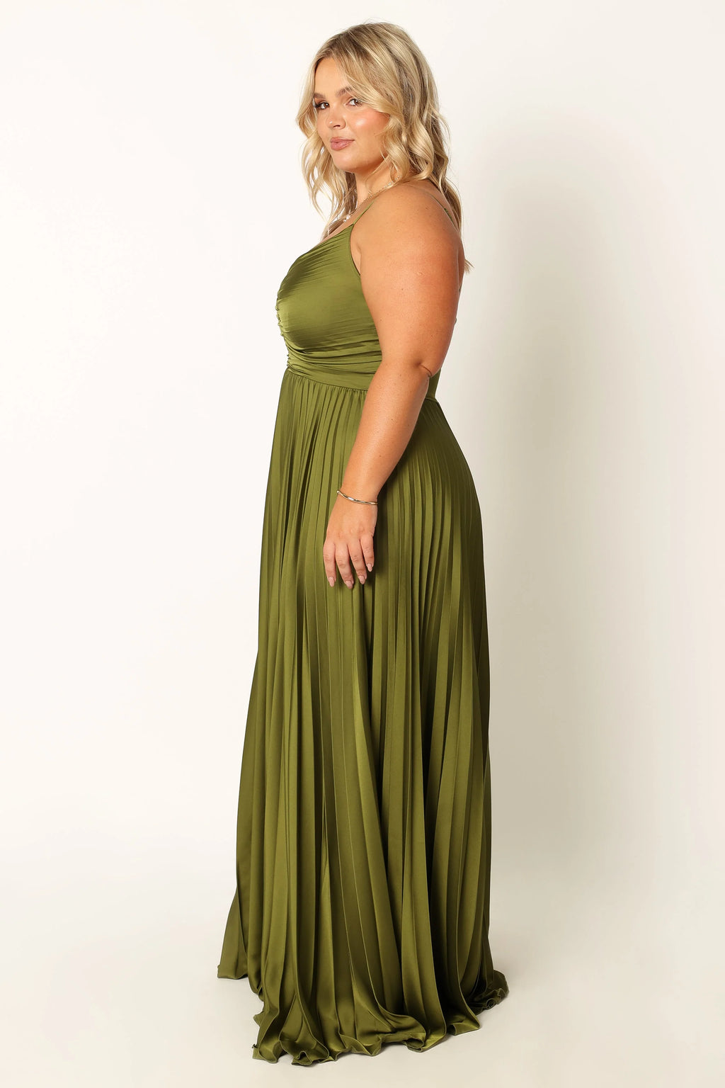 ladiesstreet Naira Pleated Maxi Dress - Palm Green thin adjustable straps soft feel partially lined 100% polyester Masquerade costumes