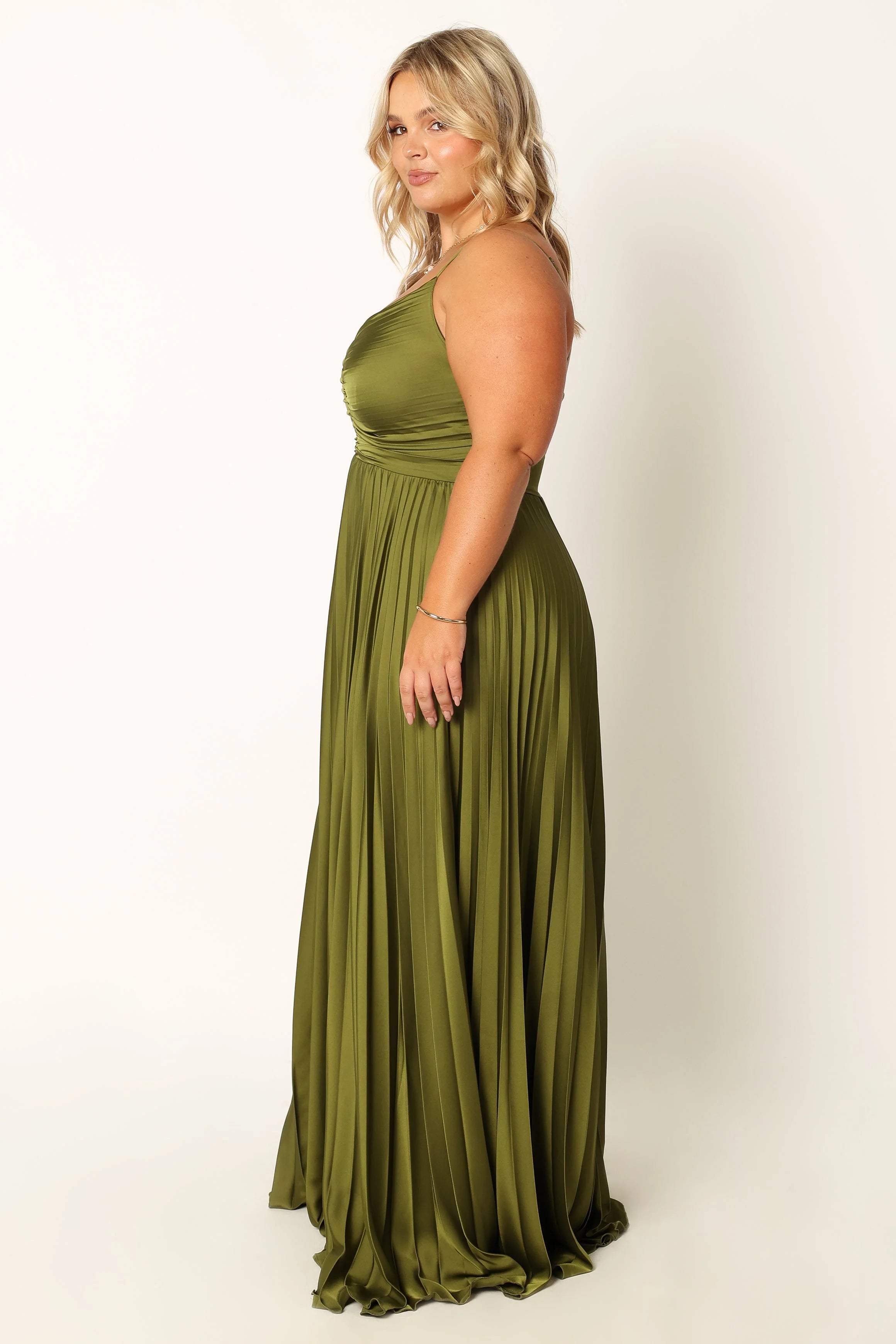ladiesstreet Naira Pleated Maxi Dress - Palm Green thin adjustable straps soft feel partially lined 100% polyester Masquerade costumes