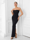 Black Strapless All-Over Rhinestone Gown