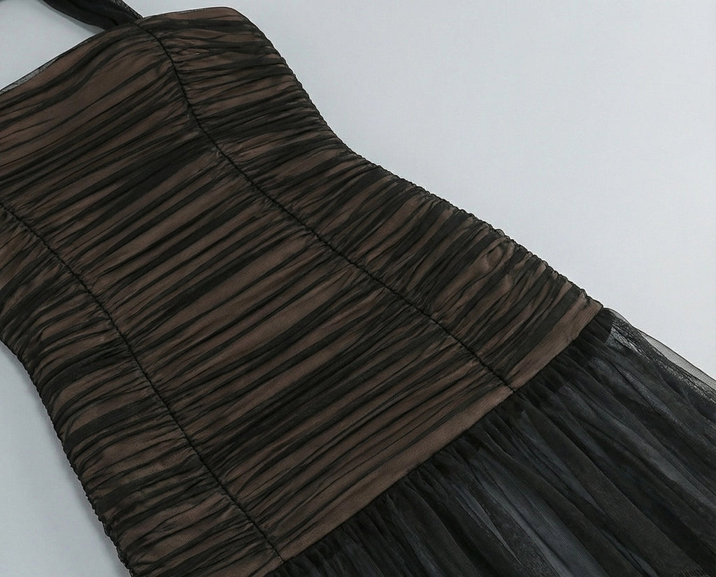 Black Crystal-Embellished A-Line Evening Gown